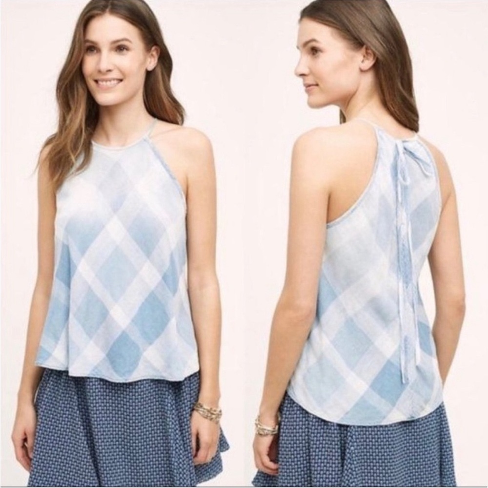 Cloth and Stone Blue Check Halter Top Anthropologie
